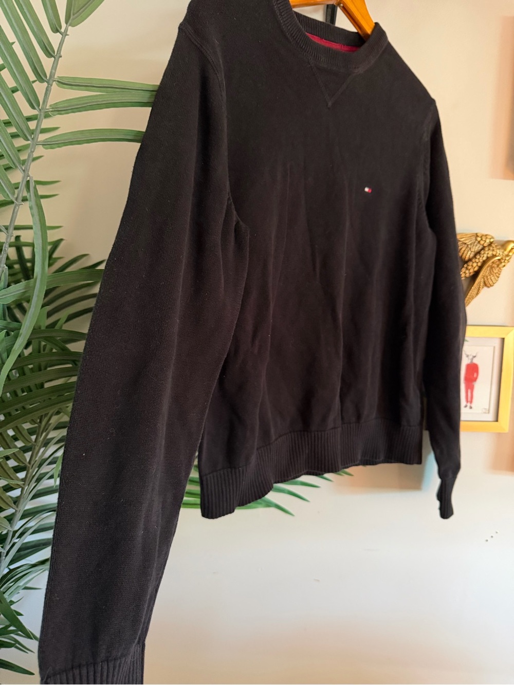 Tommy Hilfiger Black Crewneck Sweatshirt with Tiny Flag Logo